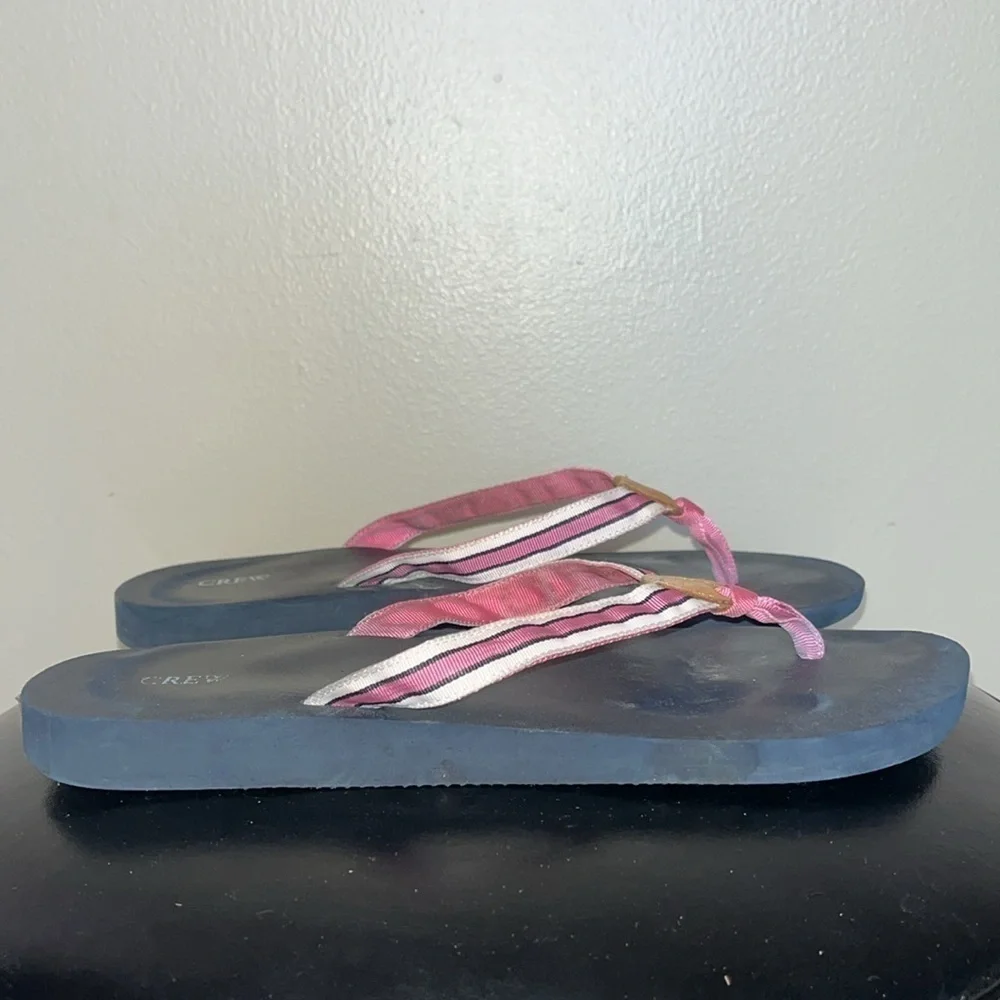 J.Crew Thong Flip Flops Pink/White Straps Womens Size 9